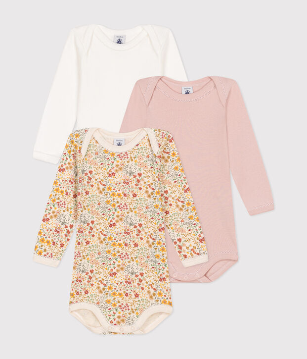 Juego de 5 bodis de algod&oacute;n de manga larga con flores para beb&eacute; multicolor