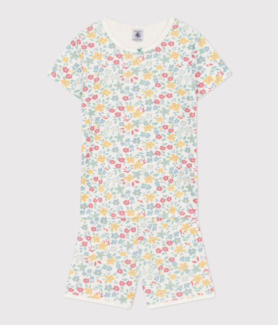 Pijama corto de algodón con flores para niña blanco MARSHMALLOW/blanco MULTICO