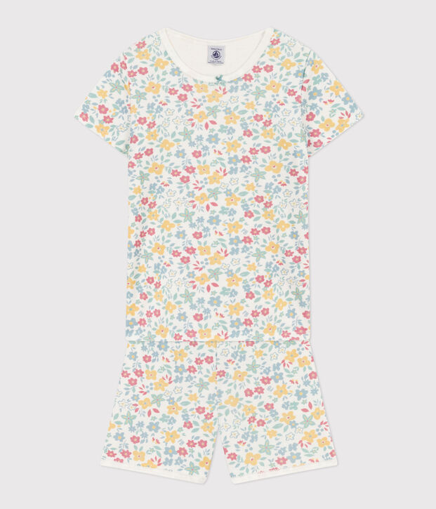 Pijama corto de algod&oacute;n con flores para ni&ntilde;a blanco/multicolor