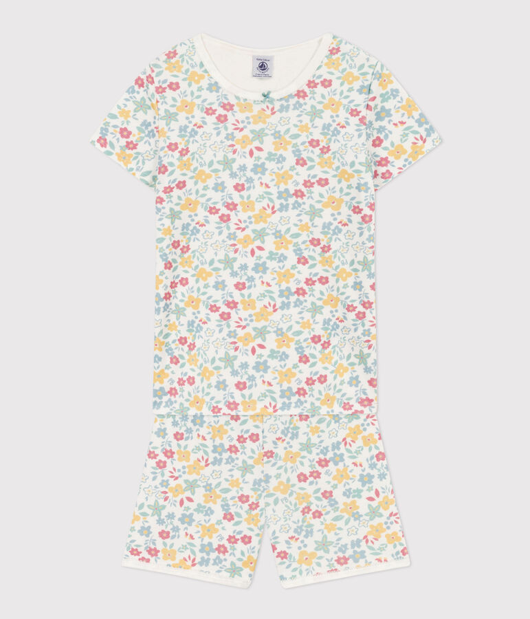 Pijama corto de algod&oacute;n con flores para ni&ntilde;a blanco/multicolor