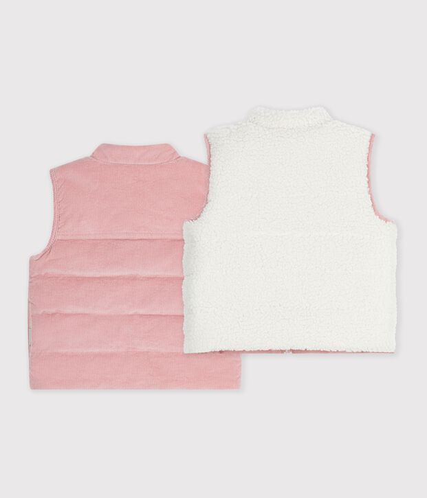 Plum&iacute;fero sin mangas de terciopelo y borreguito reversible para beb&eacute; rosa/crudo