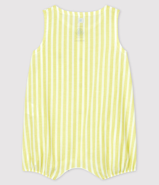 Mono corto de rayas amarillas de bebé en popelina de algodón ecológico amarillo JAUNE/blanco MARSHMALLOW