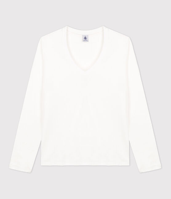 Camiseta de algodón Le Droit con cuello de pico para mujer blanco ECUME