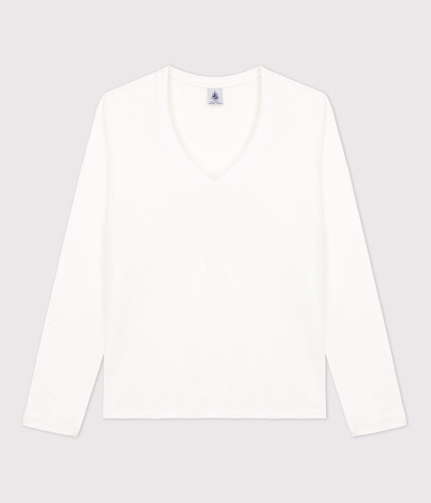 Camiseta de algod&oacute;n Le Droit con cuello de pico para mujer blanco