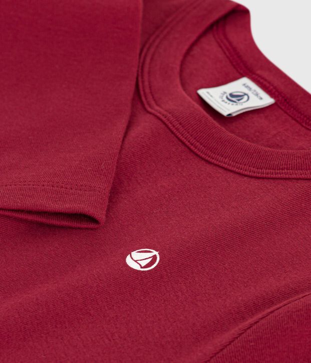 Camiseta infantil lisa de algod&oacute;n de manga larga rojo