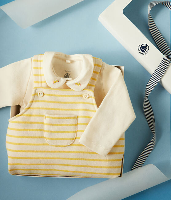Estuche con conjunto de peto y body de algodón para bebé amarillo AVALANCHE/blanco DAISY
