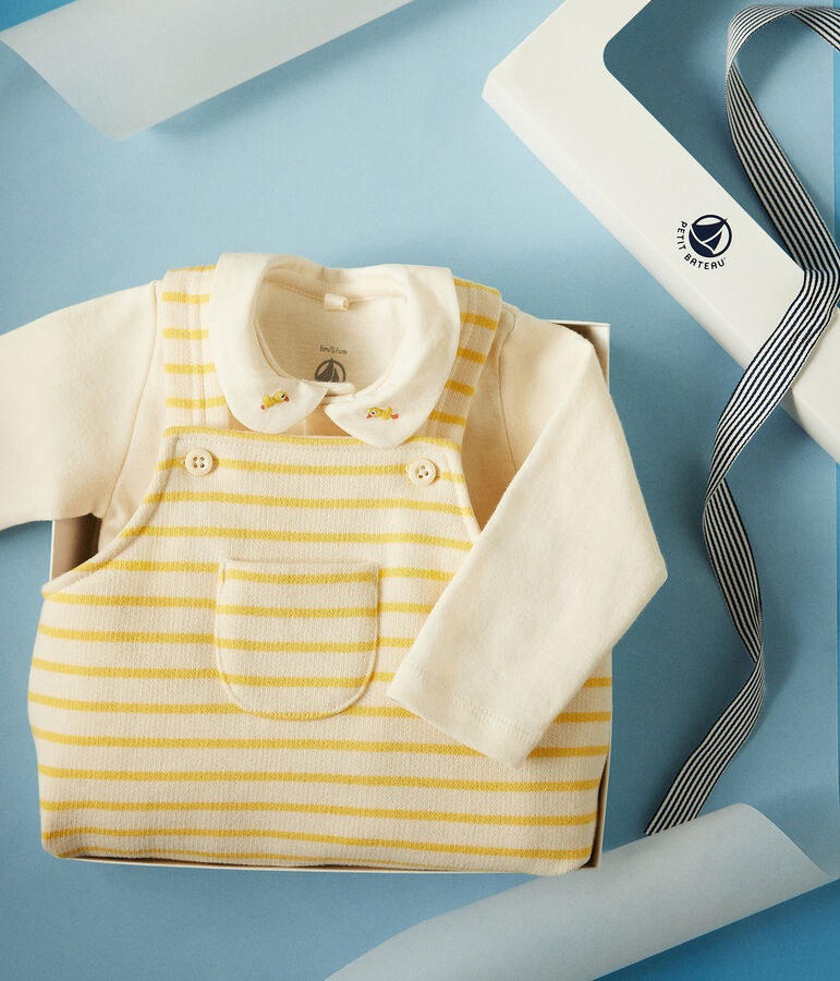 Estuche con conjunto de peto y body de algod&oacute;n para beb&eacute; crudo/amarillo