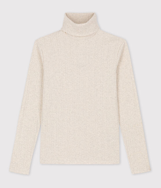 Camiseta L'ICONIQUE de punto jacquard con cuello vuelto beige MONTELIMAR CHINE