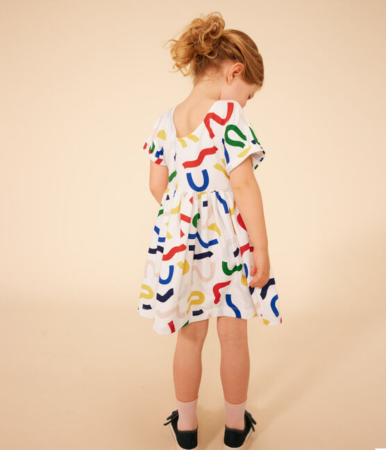 Vestido estampado de manga corta de algodón para niña blanco MARSHMALLOW/blanco MULTICO