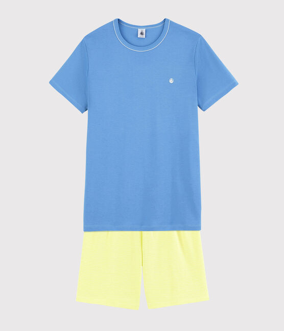 Pijama corto azul y amarillo de canalé unisex azul EDNA/crudo MULTICO