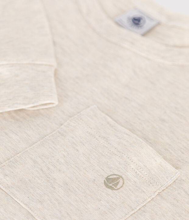 Camiseta de punto flameado de manga larga para ni&ntilde;o beige