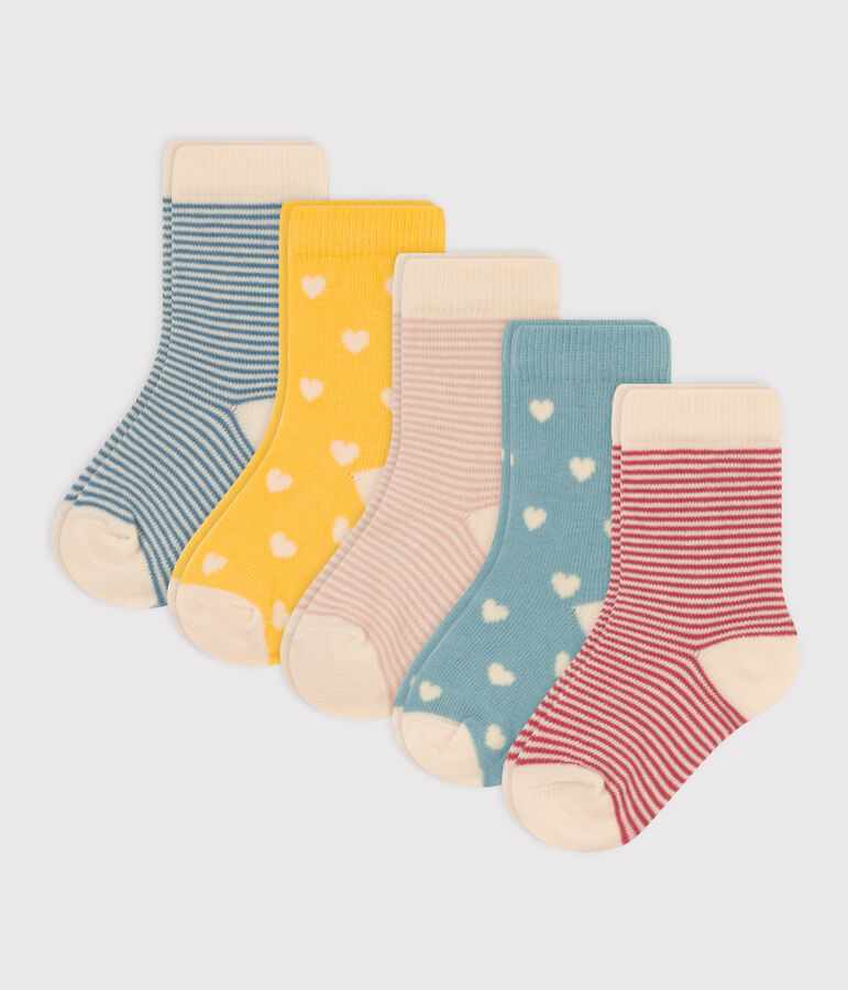 Juego de 5 pares de calcetines de punto de algod&oacute;n con corazones para beb&eacute; multicolor