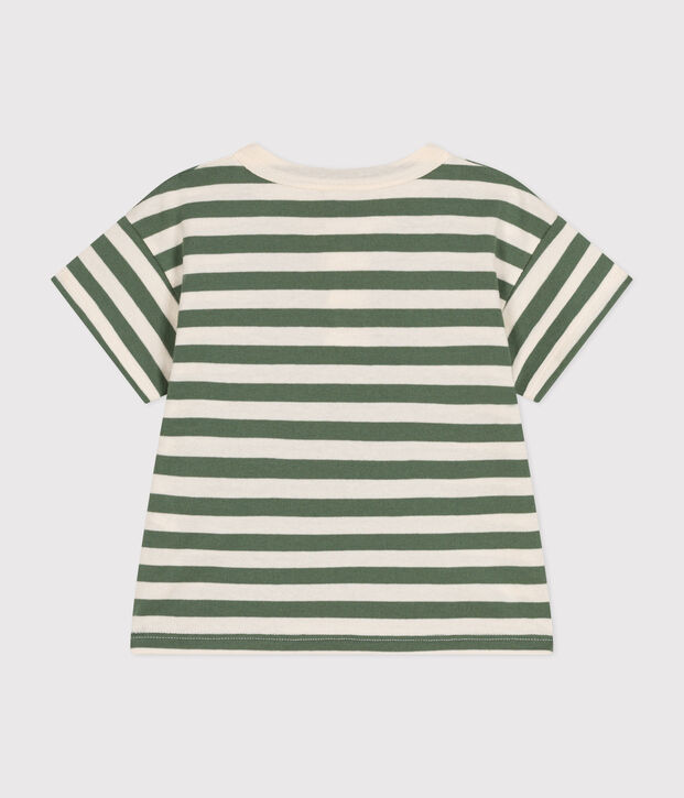 Camiseta de manga corta de punto para beb&eacute; verde/crudo
