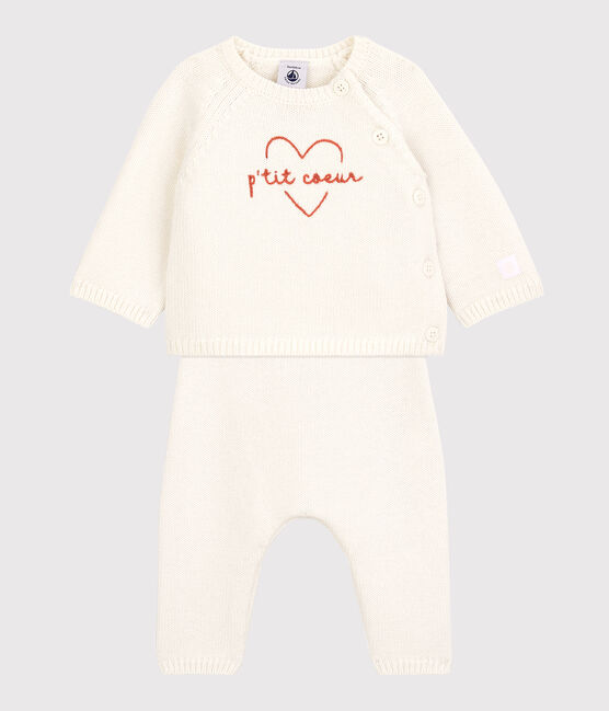 Conjunto de 2 prendas de bebé de tejido de punto de lana y algodón blanco MARSHMALLOW