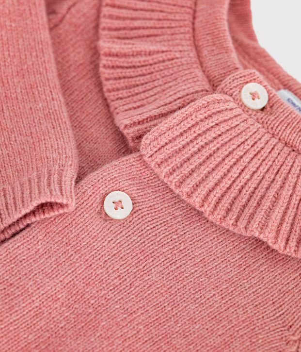 C&aacute;rdigan liso con cuello de punto tricotado de lana y algod&oacute;n para beb&eacute; rosa