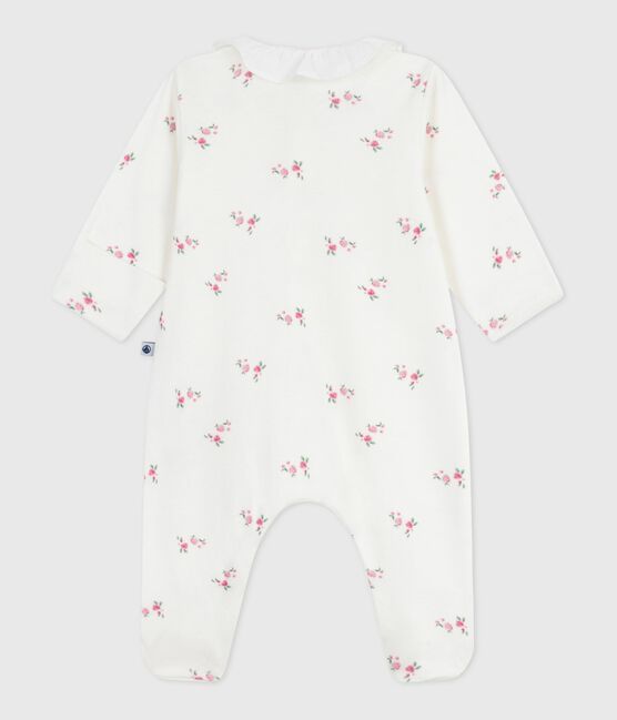 Pijama de algodón con cuello y flores para bebé blanco MARSHMALLOW/blanco MULTICO