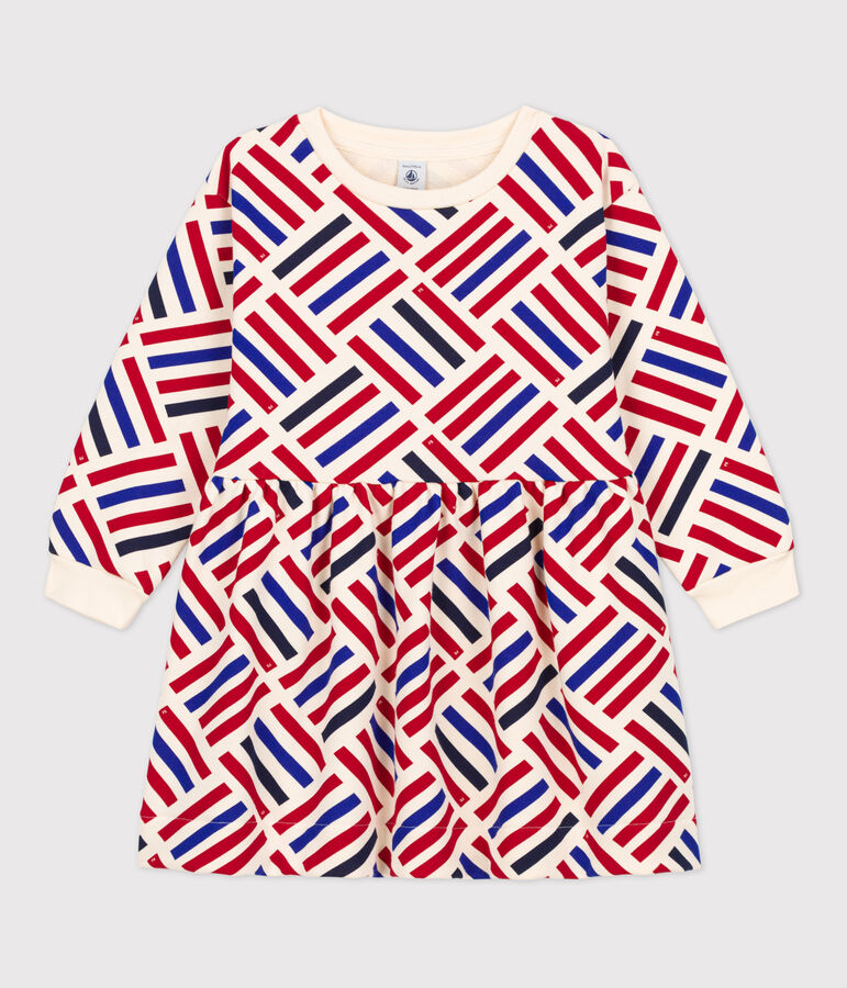 Vestido de manga larga con estampado de mulet&oacute;n de ni&ntilde;a crudo/multicolor