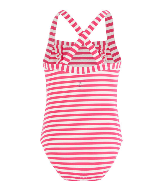 Traje de baño de una pieza a rayas con detalles de volantes. rosa GEISHA/blanco MARSHMALLOW