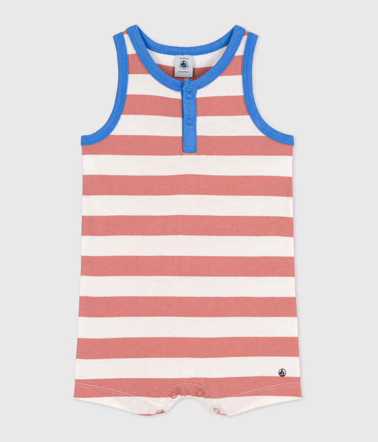 Mono corto a rayas de jersey de beb&eacute; rosa/blanco