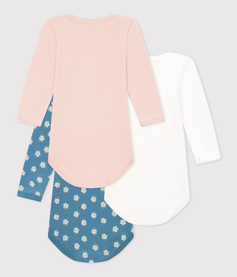 Juego de 3 bodis de algod&oacute;n de manga larga con flores para beb&eacute; multicolor