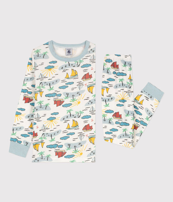 Pijama de algodón de explorador para niño/niña blanco MARSHMALLOW/blanco MULTICO