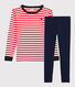 Pijama snugfit de algodón orgánico de rayas rojas para niño