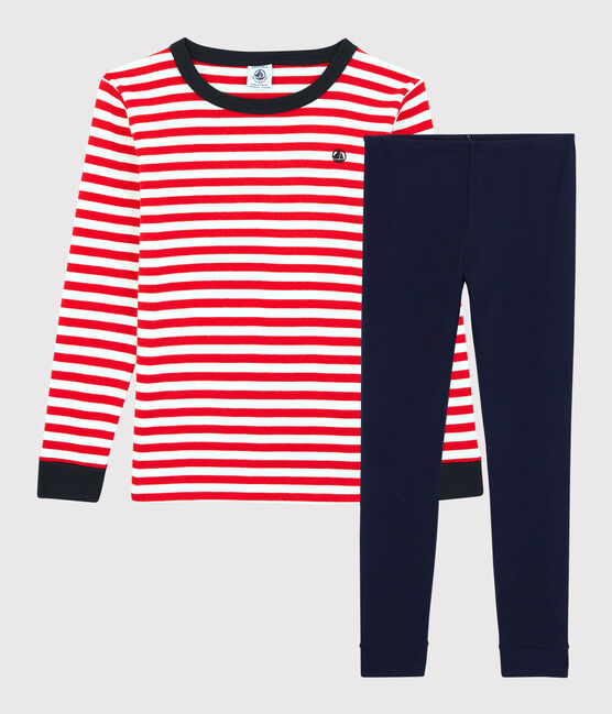 Pijama snugfit de algodón orgánico de rayas rojas para niño rojo PEPS/blanco MULTICO