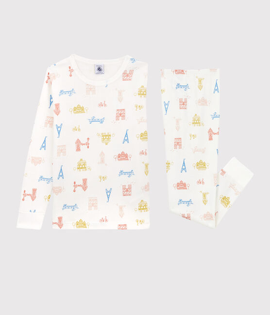 Pijama de París de algodón orgánico infantil unisex blanco MARSHMALLOW/blanco MULTICO
