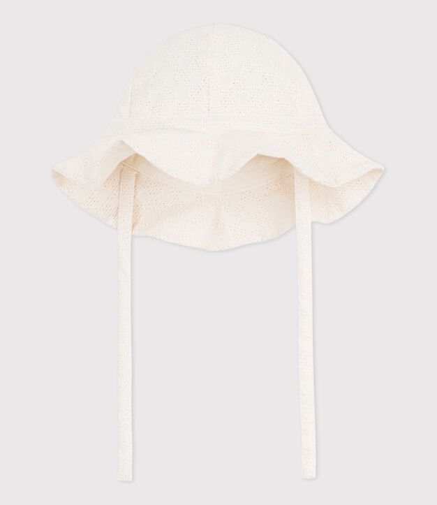 Gorro de popelina con bordado ingl&eacute;s para beb&eacute; ni&ntilde;a blanco