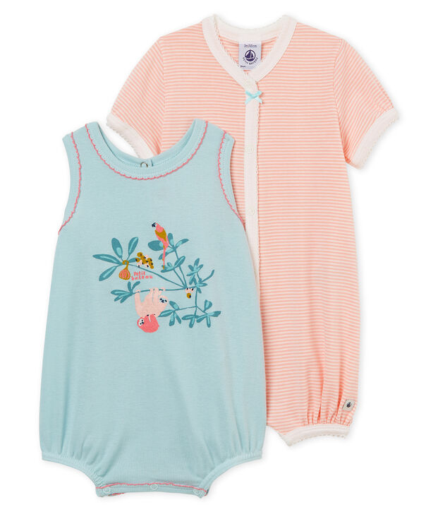 Par de monos cortos de punto para beb&eacute; ni&ntilde;a multicolor