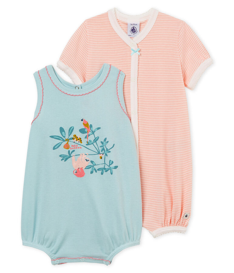 Par de monos cortos de punto para beb&eacute; ni&ntilde;a multicolor