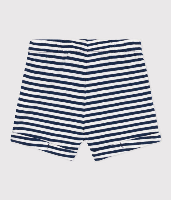 Shorts de punto flameado a rayas para bebé azul MEDIEVAL/blanco MARSHMALLOW