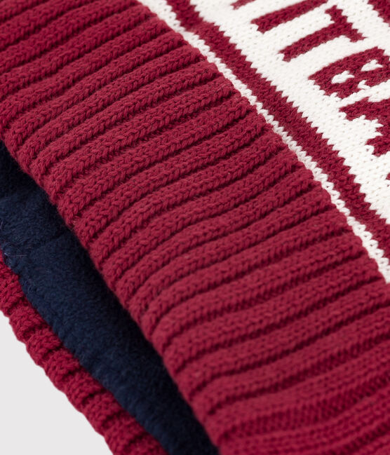 Gorro infantil de punto tricotado con forro polar Petit Bateau rojo AMARANTE/ MARSHMALLOW