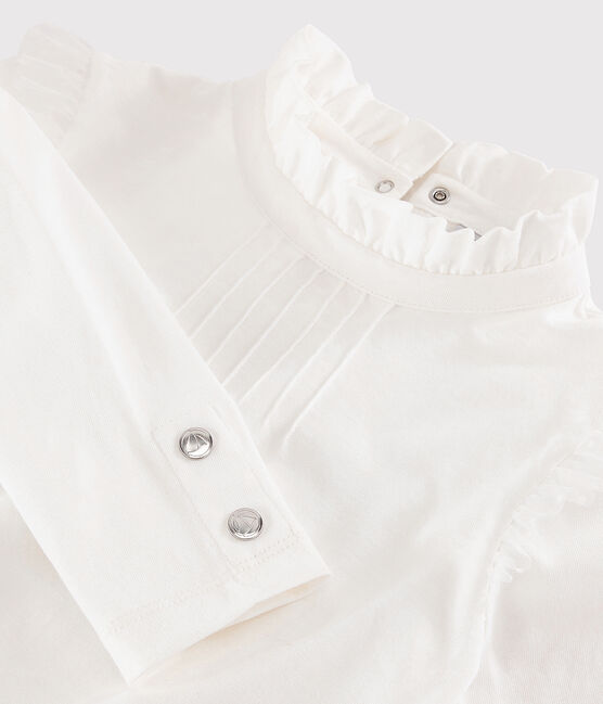 Camiseta con cuello isabelino para niña blanco MARSHMALLOW