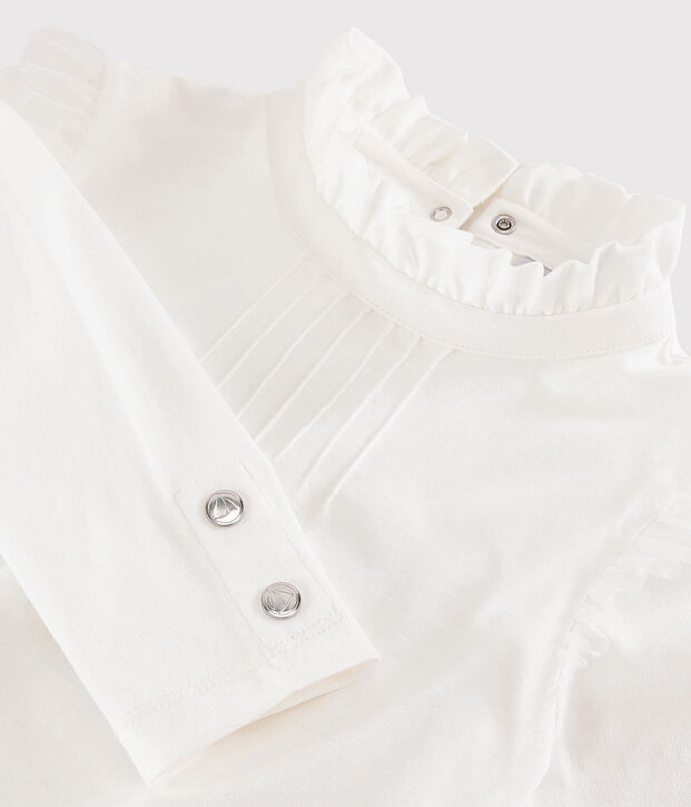Camiseta con cuello isabelino para ni&ntilde;a blanco