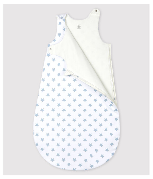 Saco de dormir de algod&oacute;n con estrellas para beb&eacute; blanco/gris