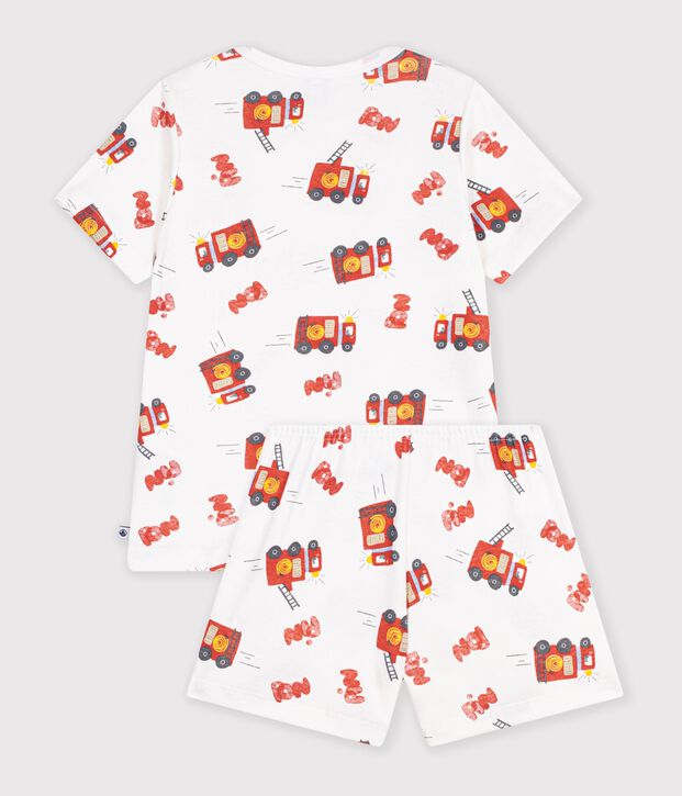 Pijama corto infantil de algod&oacute;n con estampado de bombero blanco/multicolor