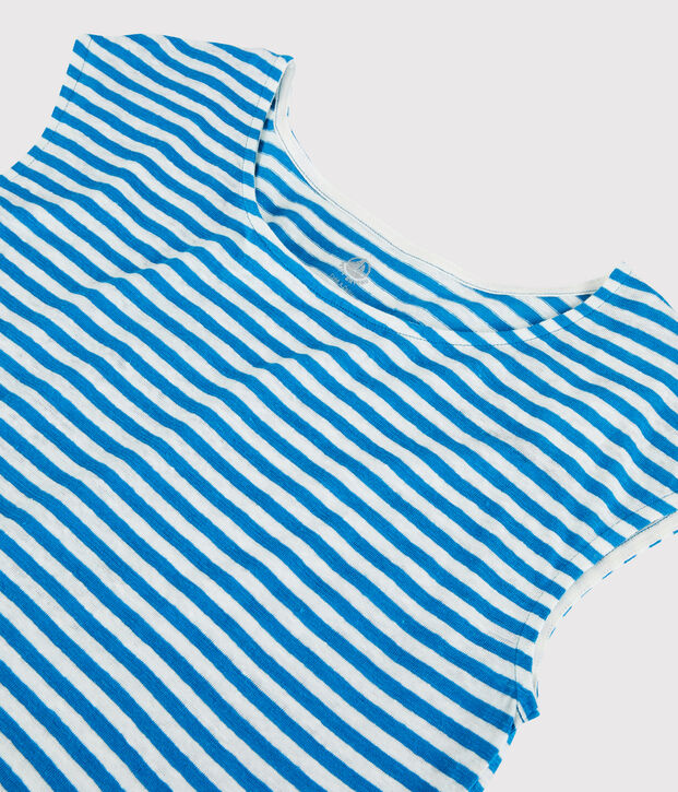 Camiseta de lino de rayas de mujer azul/blanco