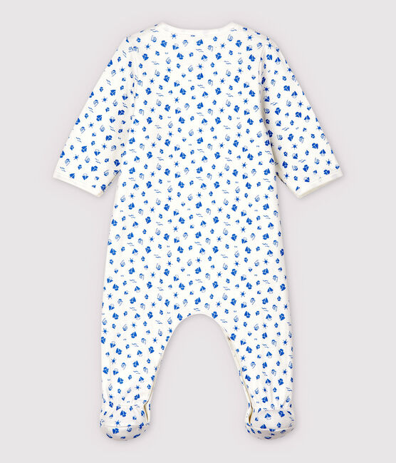 Bodyjama con estampado de barcos de bebé en tejido tubular de algodón ecológico blanco MARSHMALLOW/azul COOL