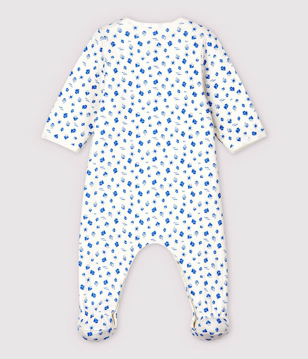 Bodyjama con estampado de barcos de beb&eacute; en tejido tubular de algod&oacute;n ecol&oacute;gico blanco/azul