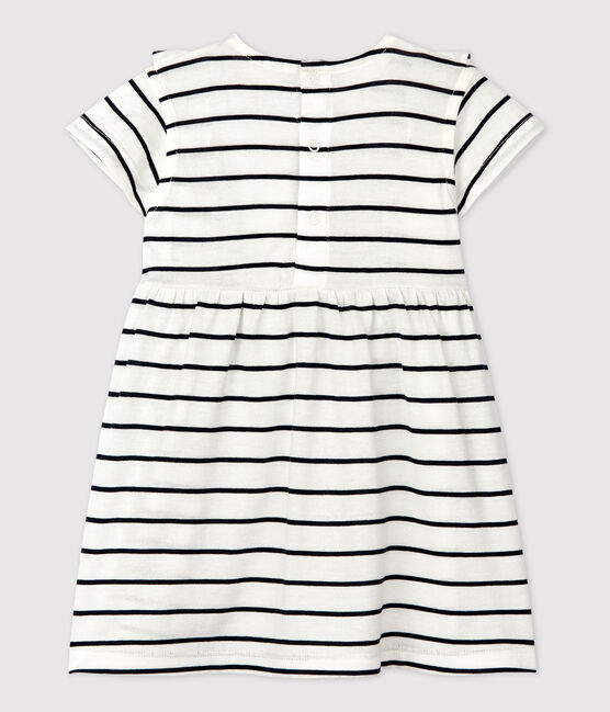 Vestido de manga corta a rayas de jersey de bebé blanco MARSHMALLOW/azul SMOKING