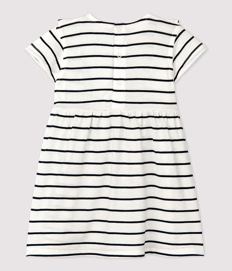Vestido de manga corta a rayas de jersey de beb&eacute; blanco MARSHMALLOW/azul SMOKING