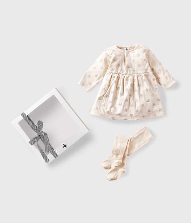 Estuche regalo para beb&eacute; con vestido y leotardos multicolor