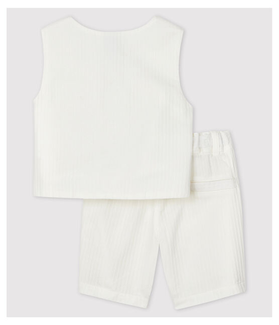 Conjunto de dos piezas de popelina de rayas de bebé niño blanco MARSHMALLOW/blanco MULTICO