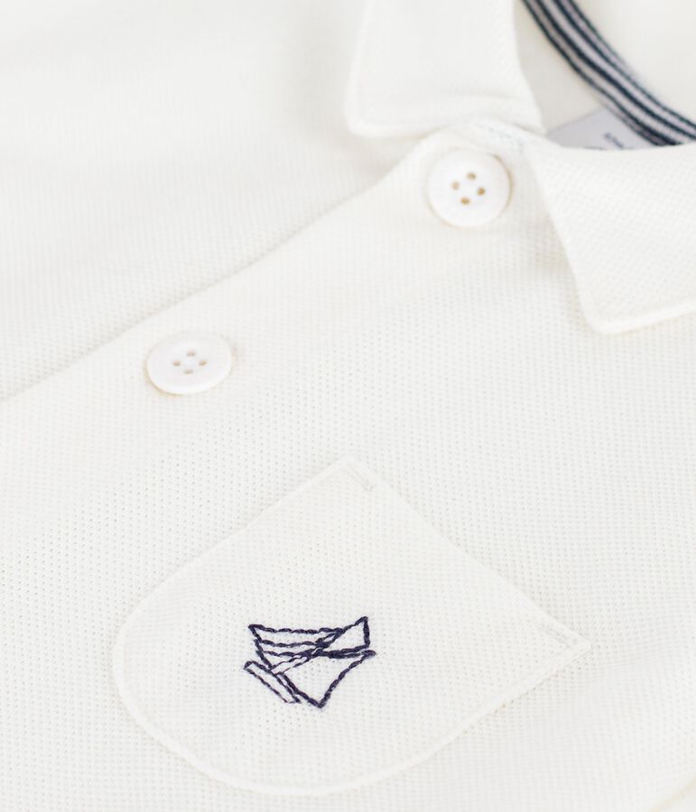 Pelele corto de algod&oacute;n liso con cuello de polo para beb&eacute; blanco