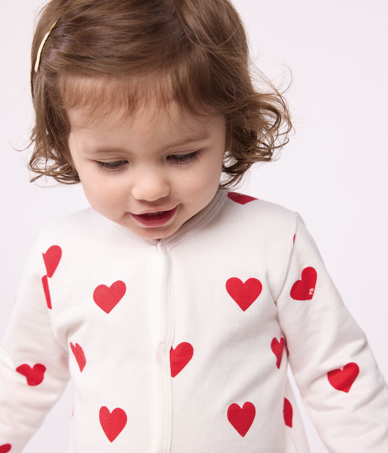 Pijama de felpa con corazones rojos para beb&eacute; blanco/rojo