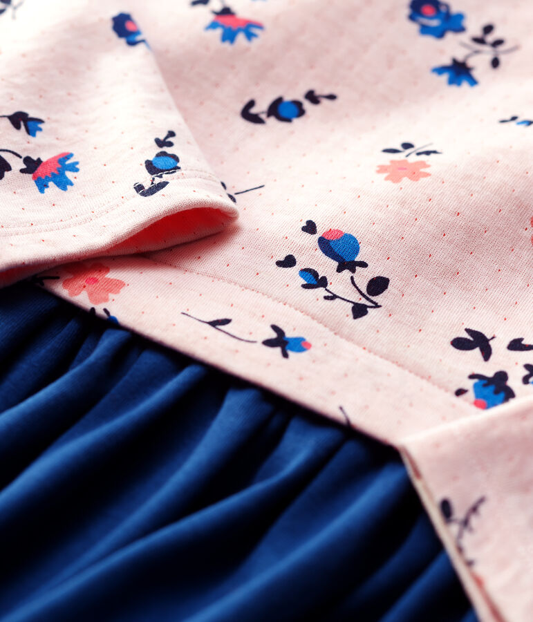 Vestido de manga larga de algod&oacute;n y tejido t&uacute;bico de ni&ntilde;a blanco/multicolor