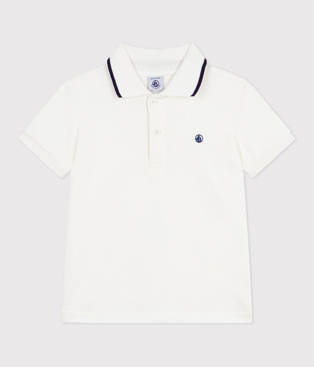 Polo infantil de algod&oacute;n de manga corta blanco