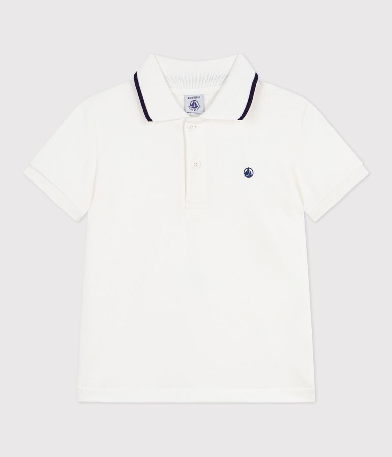 Polo infantil de algod&oacute;n de manga corta blanco