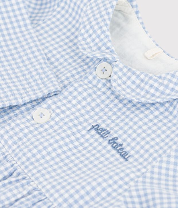 Mono corto de algod&oacute;n con cuello con estampado vichy para beb&eacute; azul/blanco